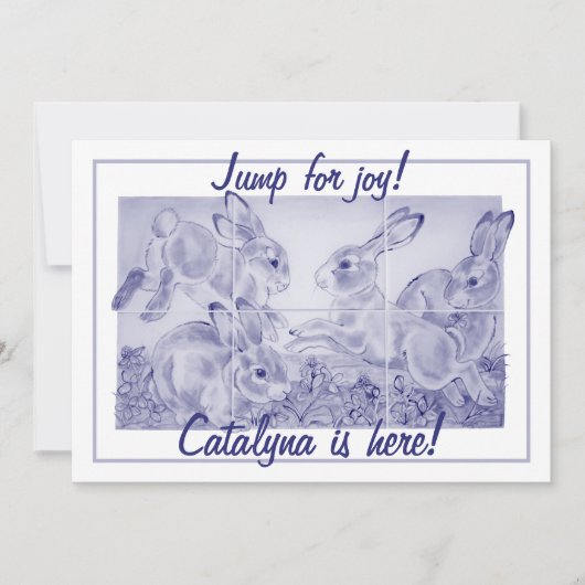 Schattigee Baby Girl of Boy Bunny Art Gepersonalis Aankondiging (Voorkant)