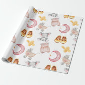 Schattigee Baby Girl Pastel Blush Boho Stroller Pa Cadeaupapier (Uitgerold)