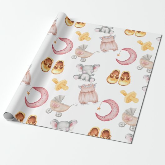 Schattigee Baby Girl Pastel Blush Boho Stroller Pa Cadeaupapier (Uitgerold)