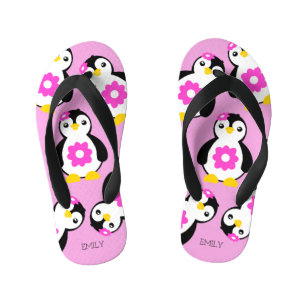 Schattigee Baby Girl Pinguïns met roze bloemen Kinder Teenslippers