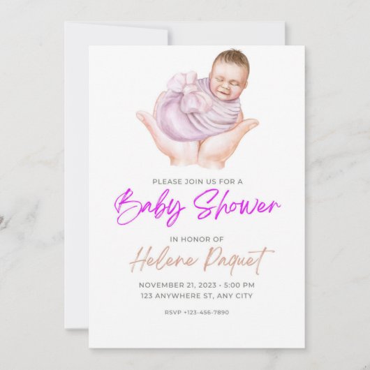 Schattigee Baby Girl Shower Uitnodiging (Voorkant)