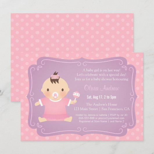 Schattigee Baby Girl Tutu Baby Shower Uitnodiginge Kaart (Voorkant / Achterkant)