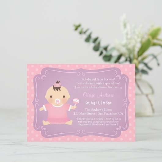 Schattigee Baby Girl Tutu Baby Shower Uitnodiginge Kaart (Staand voorkant)