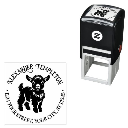 Schattigee Baby Goat Standing #2 Naam Retour Adres Zelfinktende Stempel (In situ)