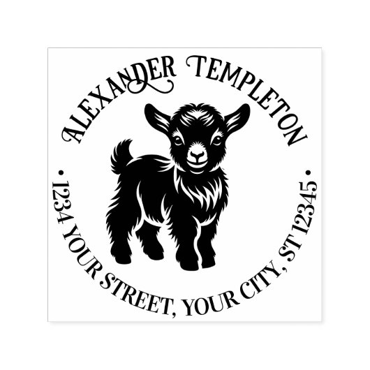 Schattigee Baby Goat Standing #2 Naam Retour Adres Zelfinktende Stempel (Design)
