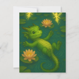 Schattigee baby Groene Bos Draak Puppy Ogen Zwemme Notitiekaartje