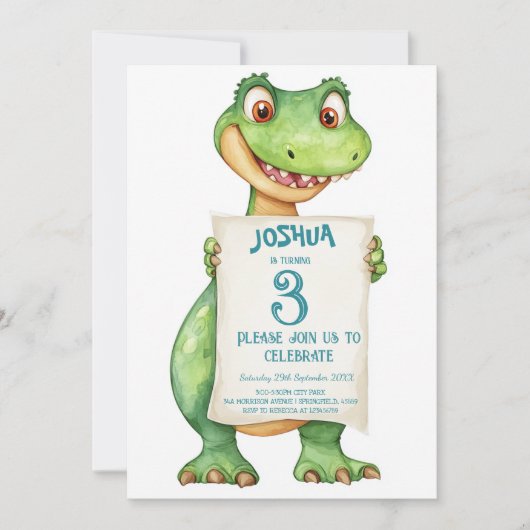 Schattigee Baby Groene Dinosaurus Kids Verjaardags Kaart (Voorkant)