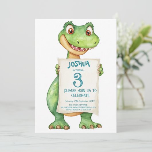 Schattigee Baby Groene Dinosaurus Kids Verjaardags Kaart (Staand voorkant)