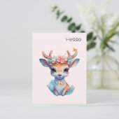Schattigee Baby Hallo Herten met geweien en bloeme Briefkaart (Staand voorkant)