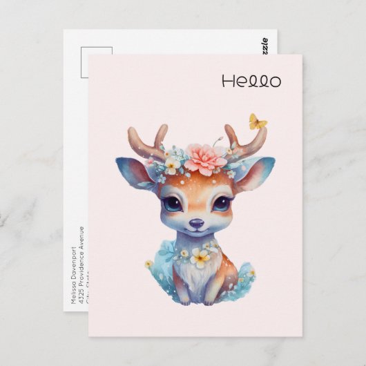 Schattigee Baby Hallo Herten met geweien en bloeme Briefkaart (Voorkant / Achterkant)