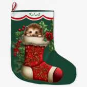 Schattigee Baby Hedgehog Peeking Grote Kerstsok (Voorkant)