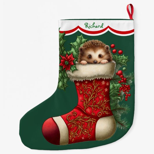 Schattigee Baby Hedgehog Peeking Grote Kerstsok (Achterkant)