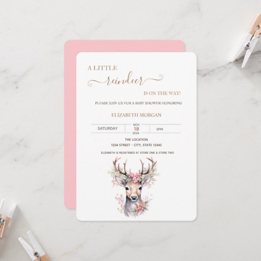 Schattigee Baby Herten Holly Berry Baby shower Kaart (Voorkant / Achterkant in situ)