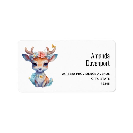 Schattigee Baby Herten met gewei en bloemen Adres Etiket (Voorkant)