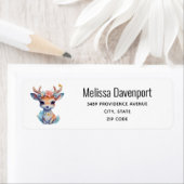 Schattigee Baby Herten met gewei en bloemen Adres Etiket (Insitu)