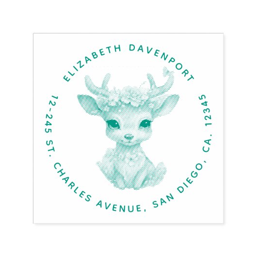 Schattigee Baby Herten met gewei en bloemen Adres Zelfinktende Stempel (Design)