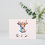 Schattigee Baby Herten met gewei en bloemen Dank u Briefkaart (Staand voorkant)