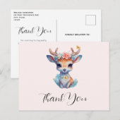 Schattigee Baby Herten met gewei en bloemen Dank u Briefkaart (Voorkant / Achterkant)