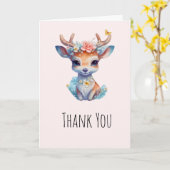Schattigee Baby Herten met gewei en bloemen Dank u Kaart (Gele Bloem)