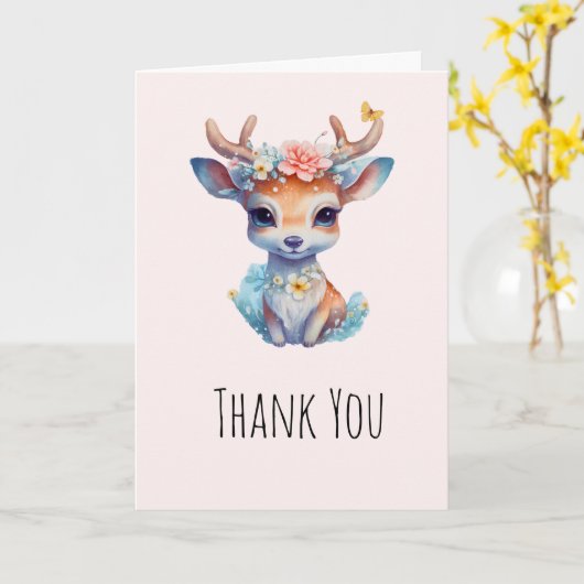 Schattigee Baby Herten met gewei en bloemen Dank u Kaart (Gele Bloem)