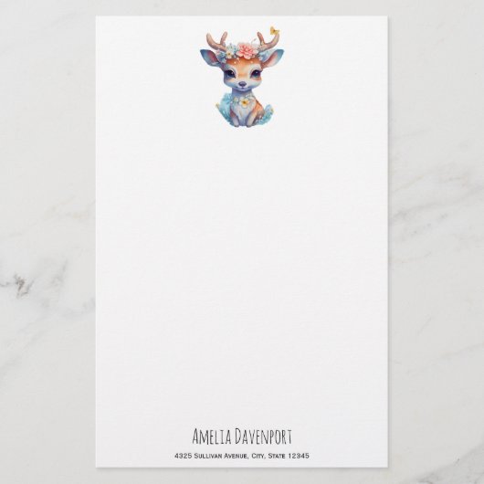Schattigee Baby Herten met geweien en bloemen Briefpapier (Voorkant)