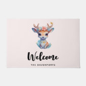 Schattigee Baby Herten met geweien en bloemen Deurmat (Voorkant)