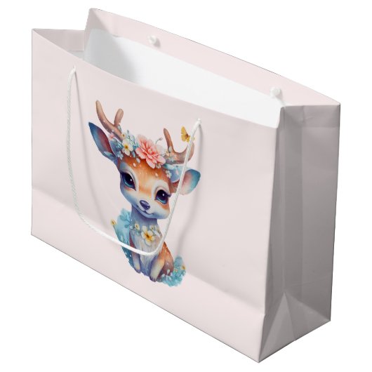 Schattigee Baby Herten met geweien en bloemen Groot Cadeauzakje (Voorkant Gekanteld)