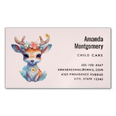 Schattigee Baby Herten met geweien en bloemen Magnetisch Visitekaartje (Voorkant)