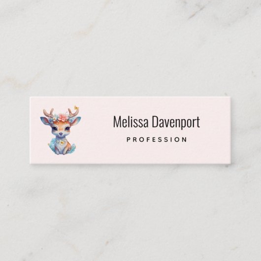 Schattigee Baby Herten met geweien en bloemen Mini Visitekaartje (Voorkant)