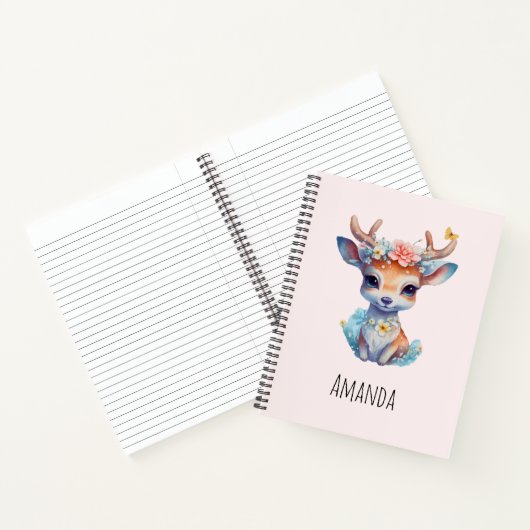 Schattigee Baby Herten met geweien en bloemen Notitieboek (Binnen)
