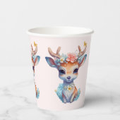 Schattigee Baby Herten met geweien en bloemen Papieren Bekers (Achterkant)