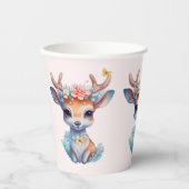 Schattigee Baby Herten met geweien en bloemen Papieren Bekers (Voorkant)