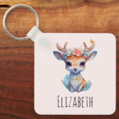 Schattigee Baby Herten met geweien en bloemen Sleutelhanger (Voorkant)
