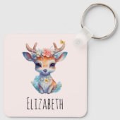 Schattigee Baby Herten met geweien en bloemen Sleutelhanger (Achterkant)