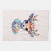 Schattigee Baby Herten met geweien en bloemen Theedoek (Horizontaal)