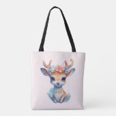 Schattigee Baby Herten met geweien en bloemen Tote Bag (Achterkant)