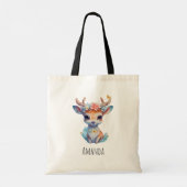 Schattigee Baby Herten met geweien en bloemen Tote Bag (Achterkant)