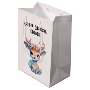 Schattigee Baby Herten met geweien en bloemen Verj Medium Cadeauzakje