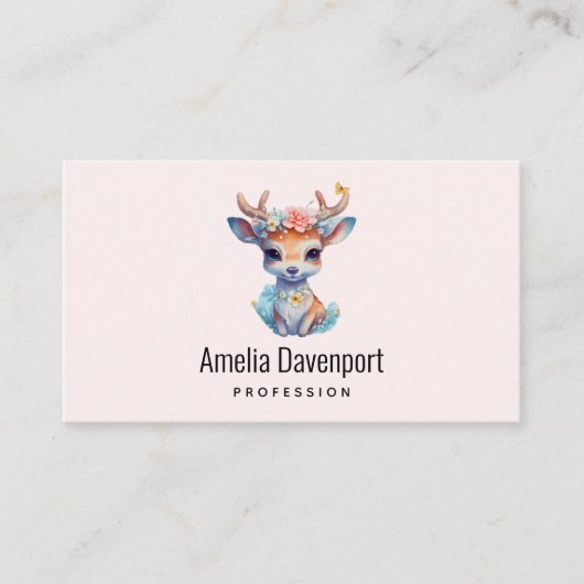 Schattigee Baby Herten met geweien en bloemen Visitekaartje (Voorkant)