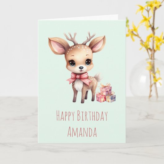 Schattigee Baby herten met verjaardagscadeaus Kaart (Gele Bloem)