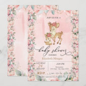 Schattigee Baby Herten Rozen Border Baby shower Kaart (Voorkant / Achterkant)