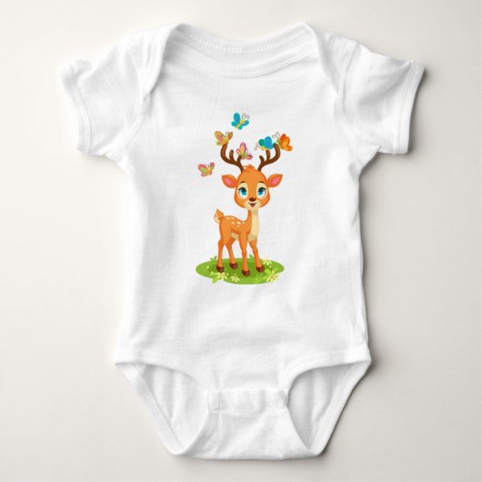 Schattigee Baby herten spelen met Butterfles-23475 Romper (Voorkant)