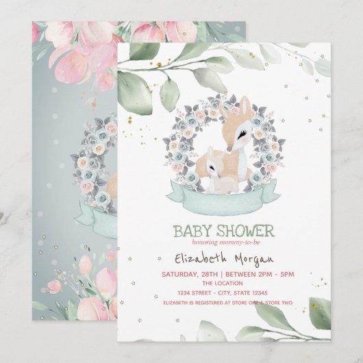 Schattigee Baby herten sterren bladeren Baby showe Kaart (Voorkant / Achterkant)