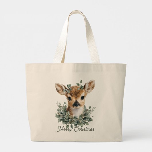 Schattigee Baby Herten Vrolijk Kerstfeest - Waterv Grote Tote Bag (Achterkant)