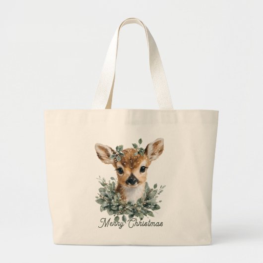 Schattigee Baby Herten Vrolijk Kerstfeest - Waterv Grote Tote Bag (Voorkant)