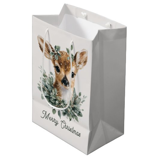 Schattigee Baby Herten Vrolijk Kerstfeest - Waterv Medium Cadeauzakje (Voorkant Gekanteld)