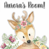 Schattigee Baby Herten Waterverf Boho Bloemen Kwek Sticker (Voorkant)