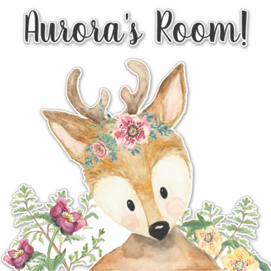 Schattigee Baby Herten Waterverf Boho Bloemen Kwek Sticker (Voorkant)