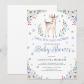 Schattigee baby herten winterblauw bloemenjongen b kaart (Voorkant / Achterkant)