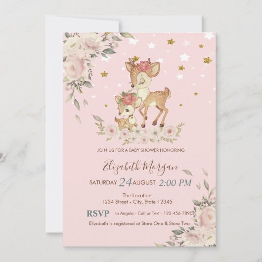 Schattigee Baby Hertenbloemen, Sterren Baby shower Kaart (Voorkant)